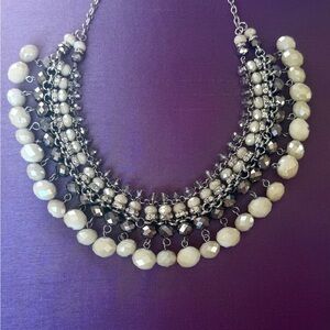 Elegant Silver and White Statement Necklace